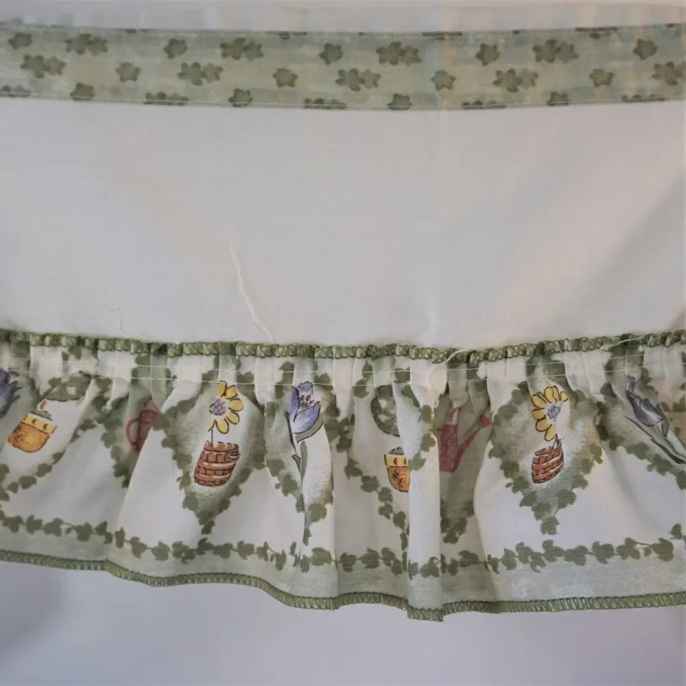 Kitchen Window Valance Ruffled Swag Potted Flower Print Farmcore Cottagecore